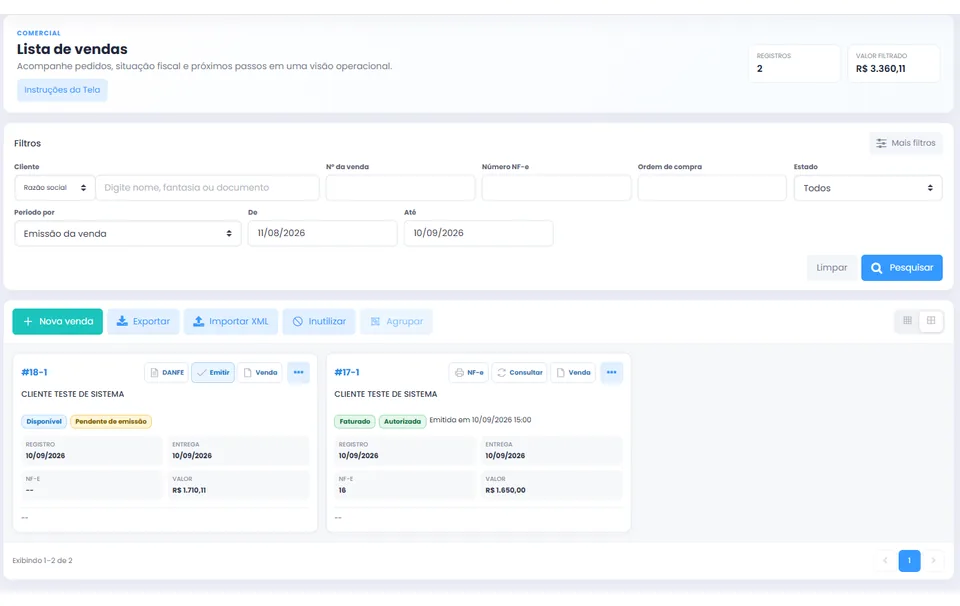 Fluxo integrado do FastNFE, da lista de vendas ao boleto